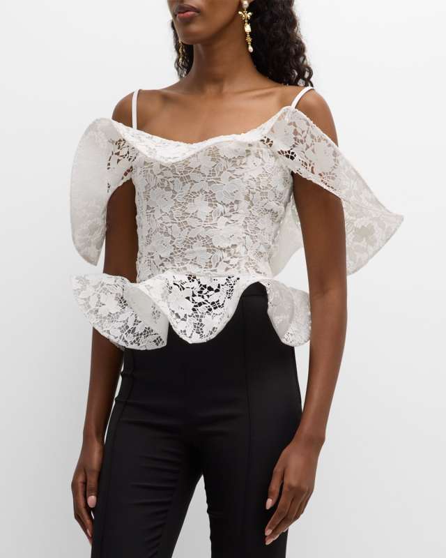 Gardenia Guipure Ruffle Peplum Blouse